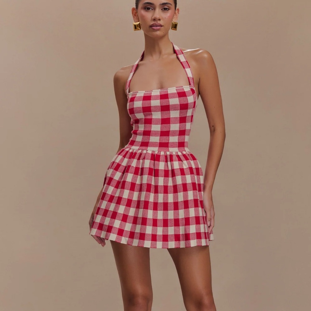Meshki Red and White Checkered Mini Dress